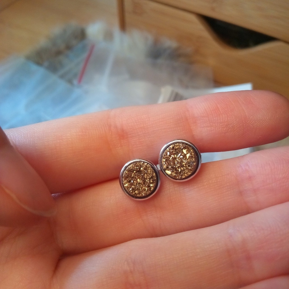 Sterling silver earrings with rough golden drusy